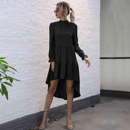 Damen Wickelkleid Asymmetrisch Rüschen Stehkragen Norvielle