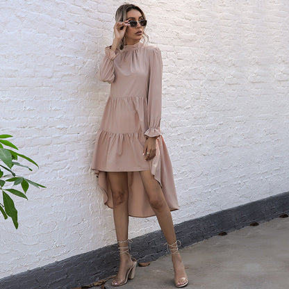 Damen Wickelkleid Asymmetrisch Rüschen Stehkragen Norvielle