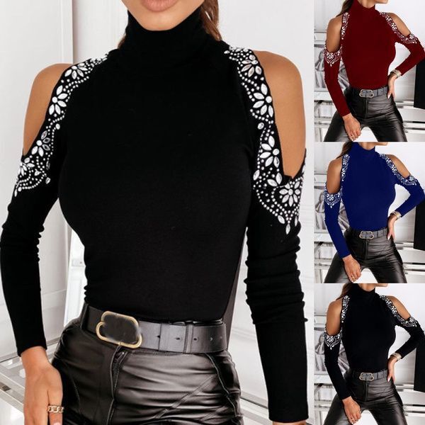 Damen Turtleneck-Oberteil Offene Schultern Spitzenverzierung Norvielle - Norvielle
