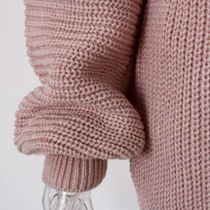 Damen Strickpullover Oversized Schulterfrei Beige