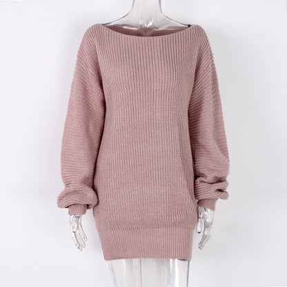 Damen Strickpullover Oversized Schulterfrei Beige