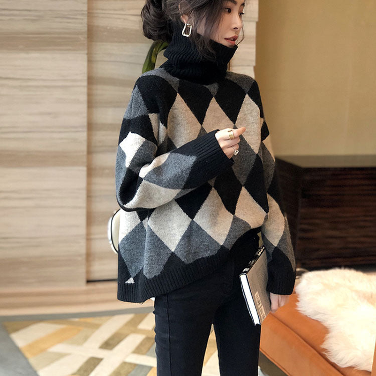 Damen Gemusterter Pullover Hochkragen Norvielle - Norvielle