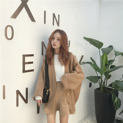Damen Strickcardigan Groß Lässig Knöpfbar Beige