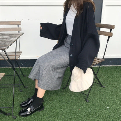Damen Strickcardigan Groß Lässig Knöpfbar Beige