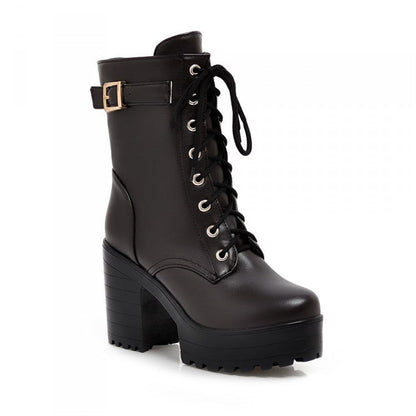 Norvielle Damen Stiefel Schnürung Leder