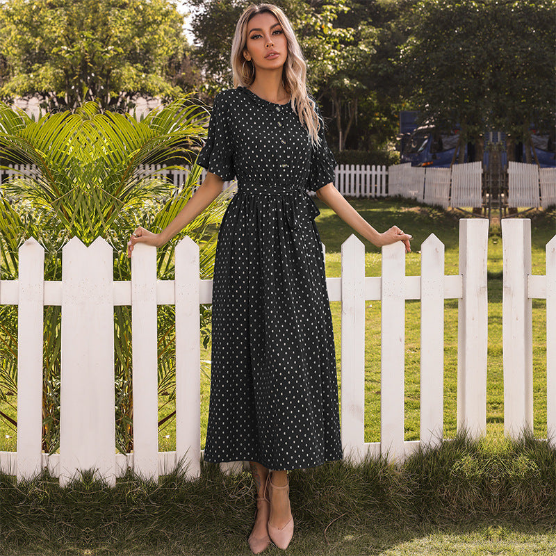 Damen Midi-Kleid Knopfleiste Fließender Schnitt Norvielle