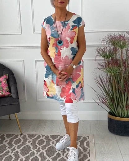 Damen Longtop Blumenprint Farbenfroh Baumwolle