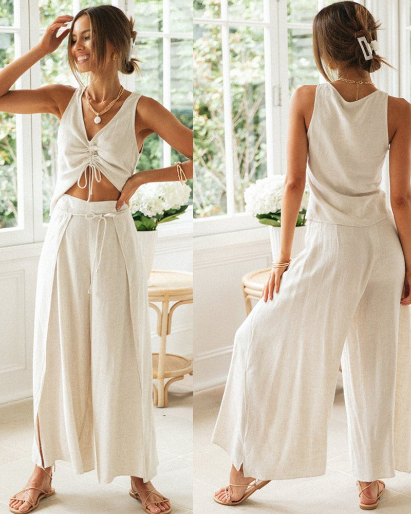 Damen Zweiteiliges Set Cropped Weite Hose Norvielle