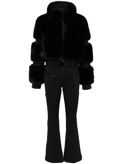 Damen Ski-Jumpsuit Kunstfell Taillenschnitt
