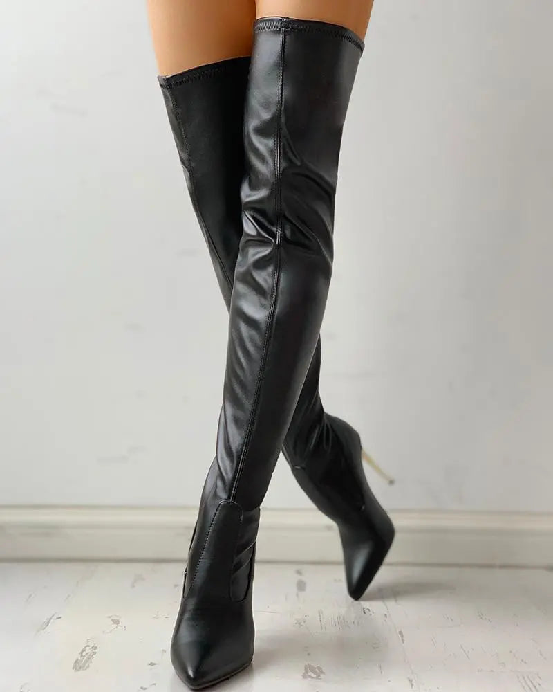 Norvielle Damen Überknee Stiefel Mit Fersen Reißverschluss