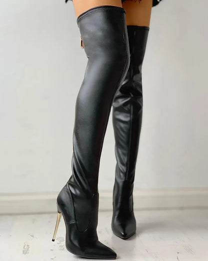 Norvielle Damen Überknee Stiefel Mit Fersen Reißverschluss