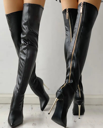 Norvielle Damen Überknee Stiefel Mit Fersen Reißverschluss