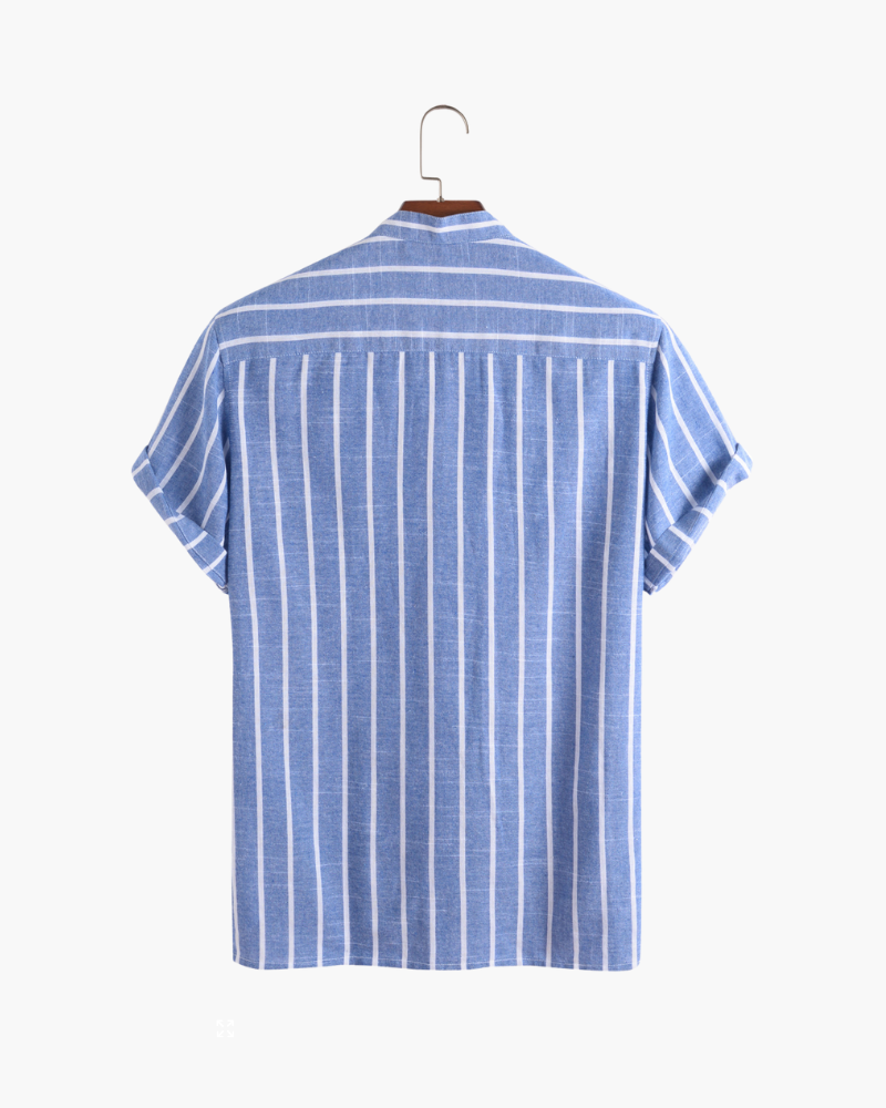 Herren Leinenhemd Gestreift Stehkragen Sommer Beige