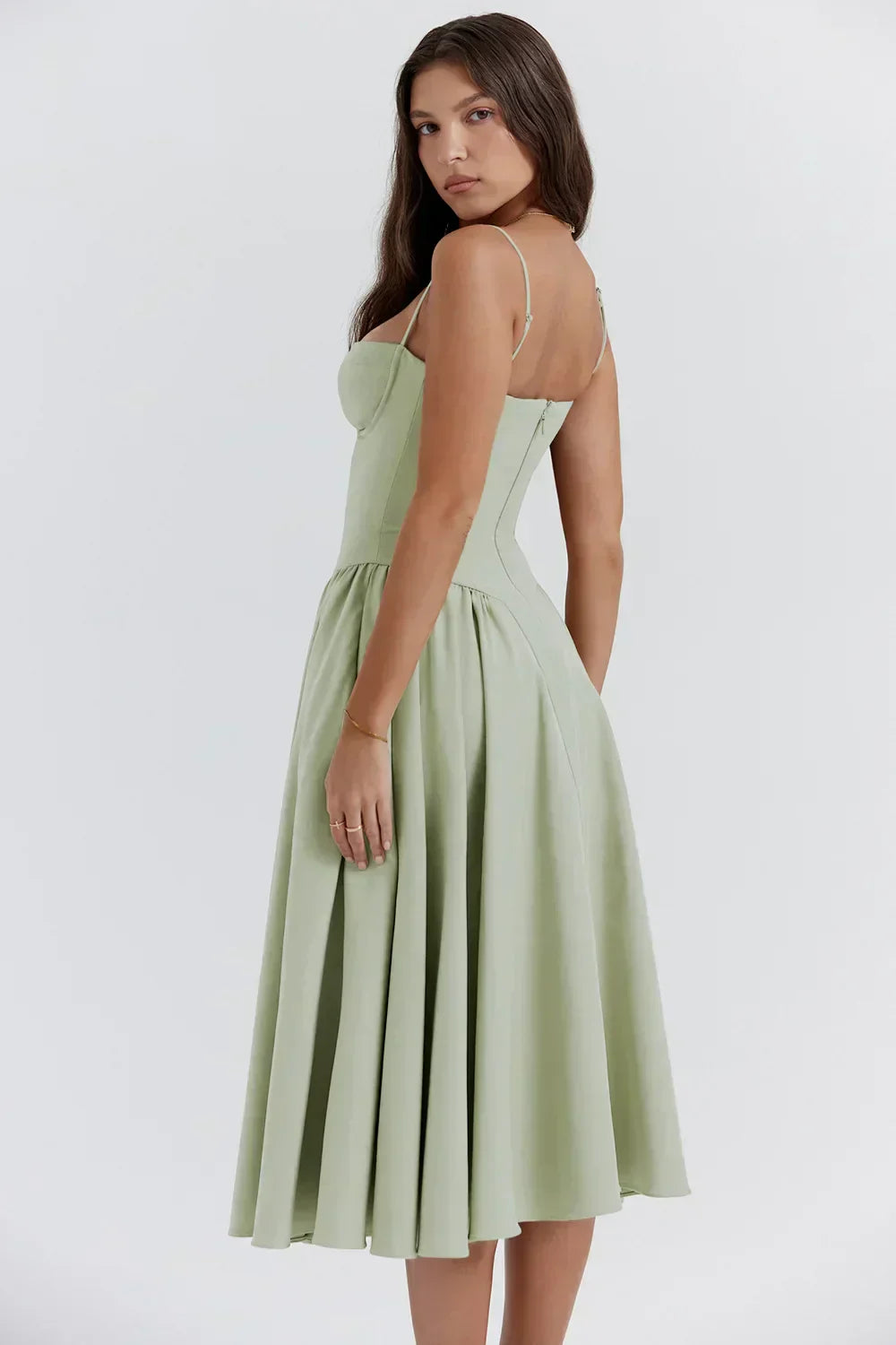 Damen Midikleid Träger Freirücken Kleid