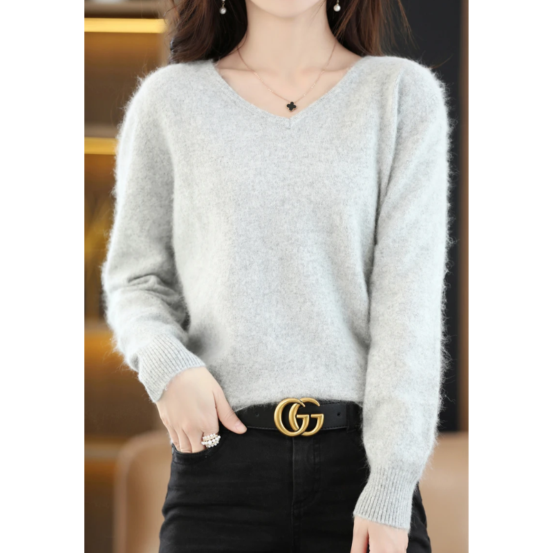 Damen V-Ausschnitt Pullover Leichter Strick