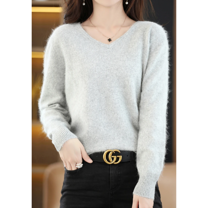 Damen V-Ausschnitt Pullover Leichter Strick