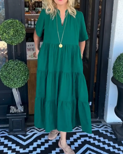 Damen Maxi Kleid V-Ausschnitt Luftig Sommerlich - Norvielle