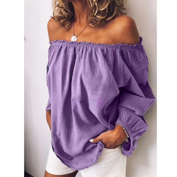 Norvielle Damen Off-Shoulder-Bluse Elegante Ballonärmel