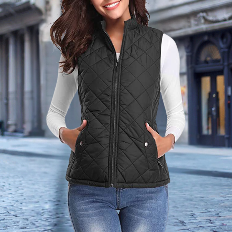 Damen Steppjacke Elegantes Design Reißverschluss Schwarz - Norvielle