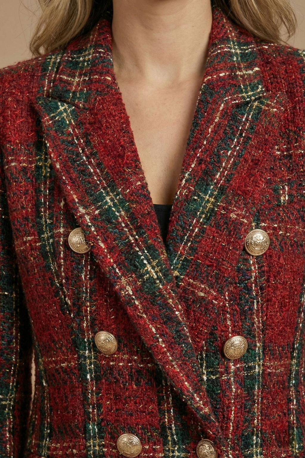 Damen Doppelreihige Blazerjacke Kariert
