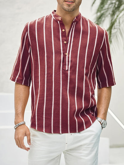 Herren Kurzarm Hemd Streifenmuster Sommerhemd