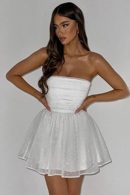 Damen Trägerloses Glitzerkleid Mini