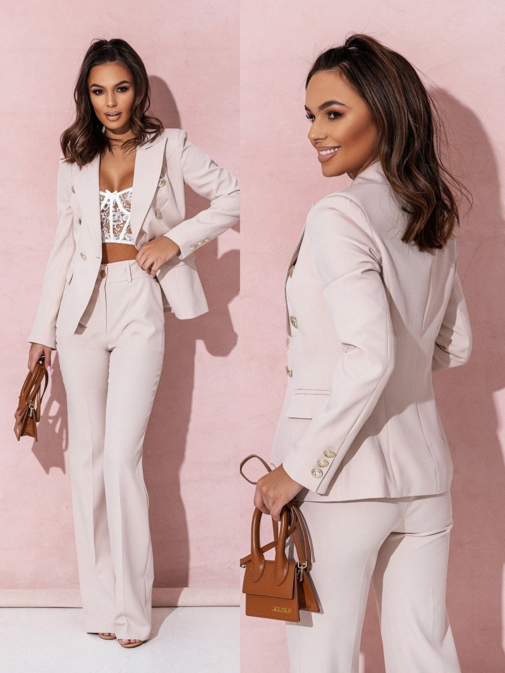 Norvielle Damen Business Anzug Blazer Hosen Set