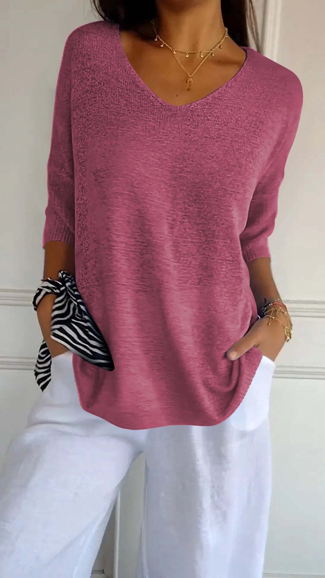 Norvielle Damen Pullover V-Ausschnitt Gestrickt