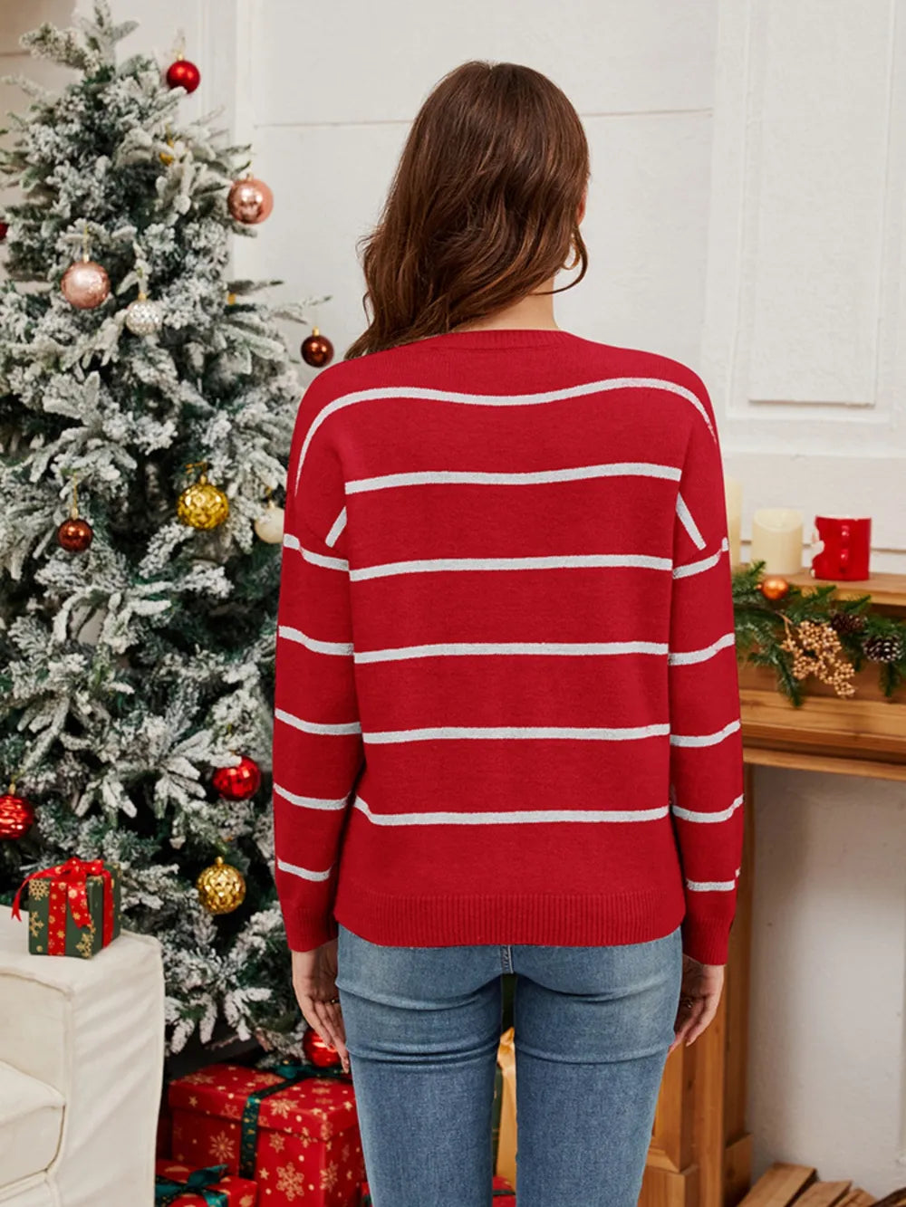 Weihnachtspullover Damen Pailletten Santa Grün Rot
