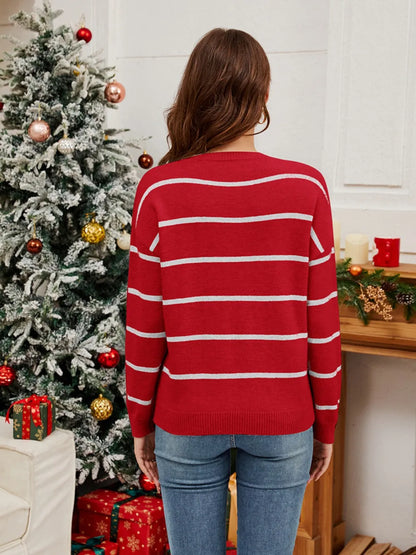 Weihnachtspullover Damen Pailletten Santa Grün Rot