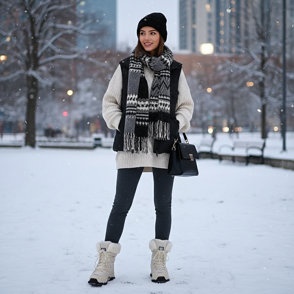 Damen Winterstiefel Warm Fellkragen Profilsohle