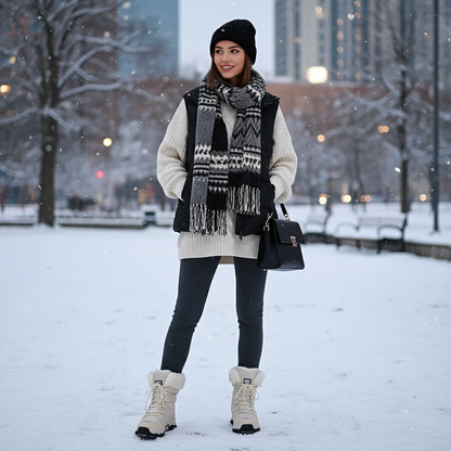 Damen Winterstiefel Warm Fellkragen Profilsohle