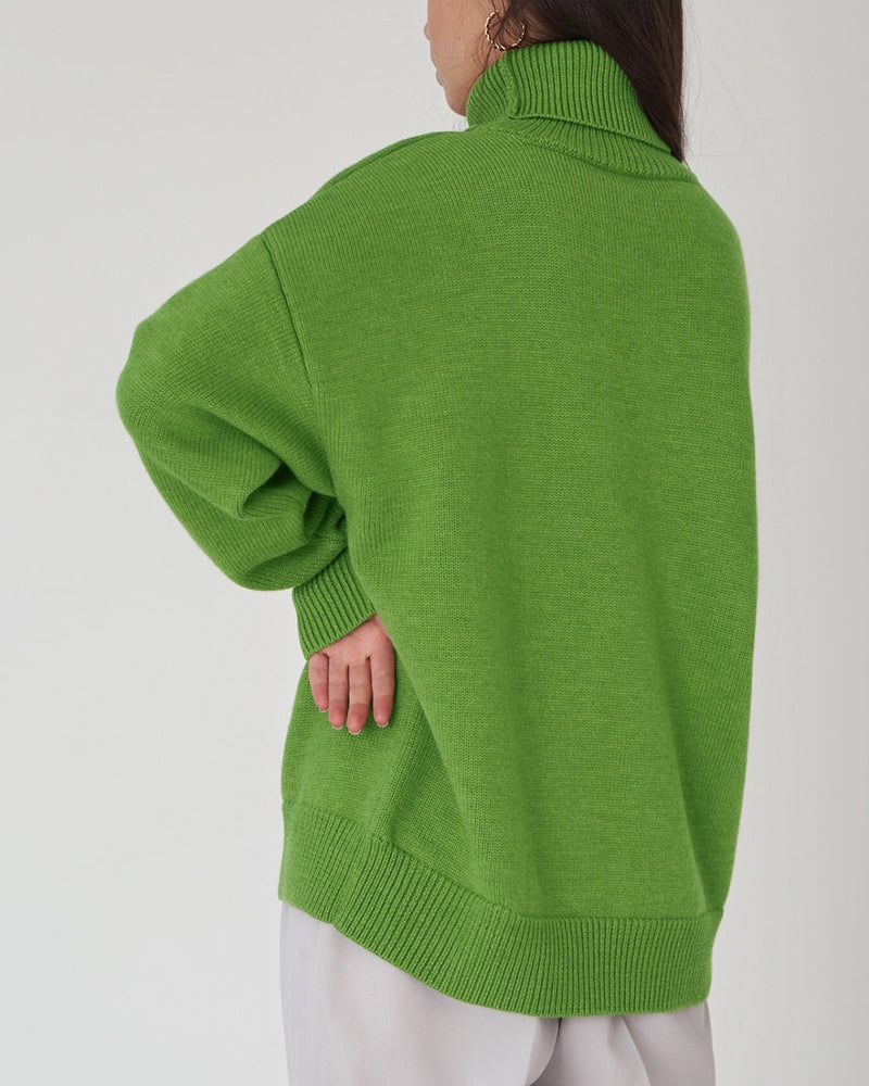 Damen Oversize Pullover Lässig Hochhalter Beige