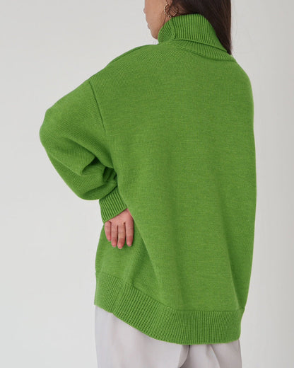 Damen Oversize Pullover Lässig Hochhalter Beige