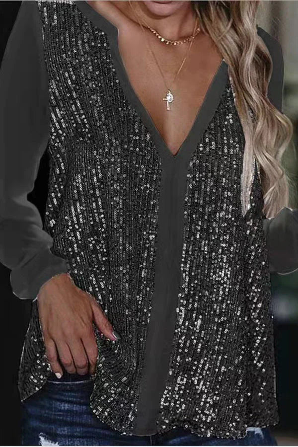 Norvielle Damen Glitter Bluse Langarm