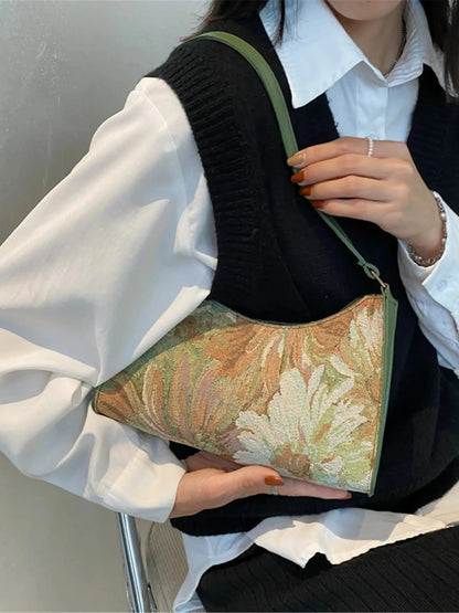 Philine Damen Schultertasche Blumenmuster Tapisserie