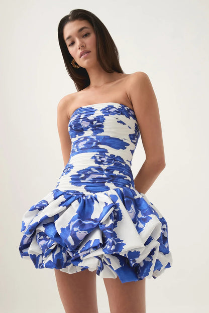 Damen Schulterfreies Minikleid Ballonrock Floralmuster - Norvielle