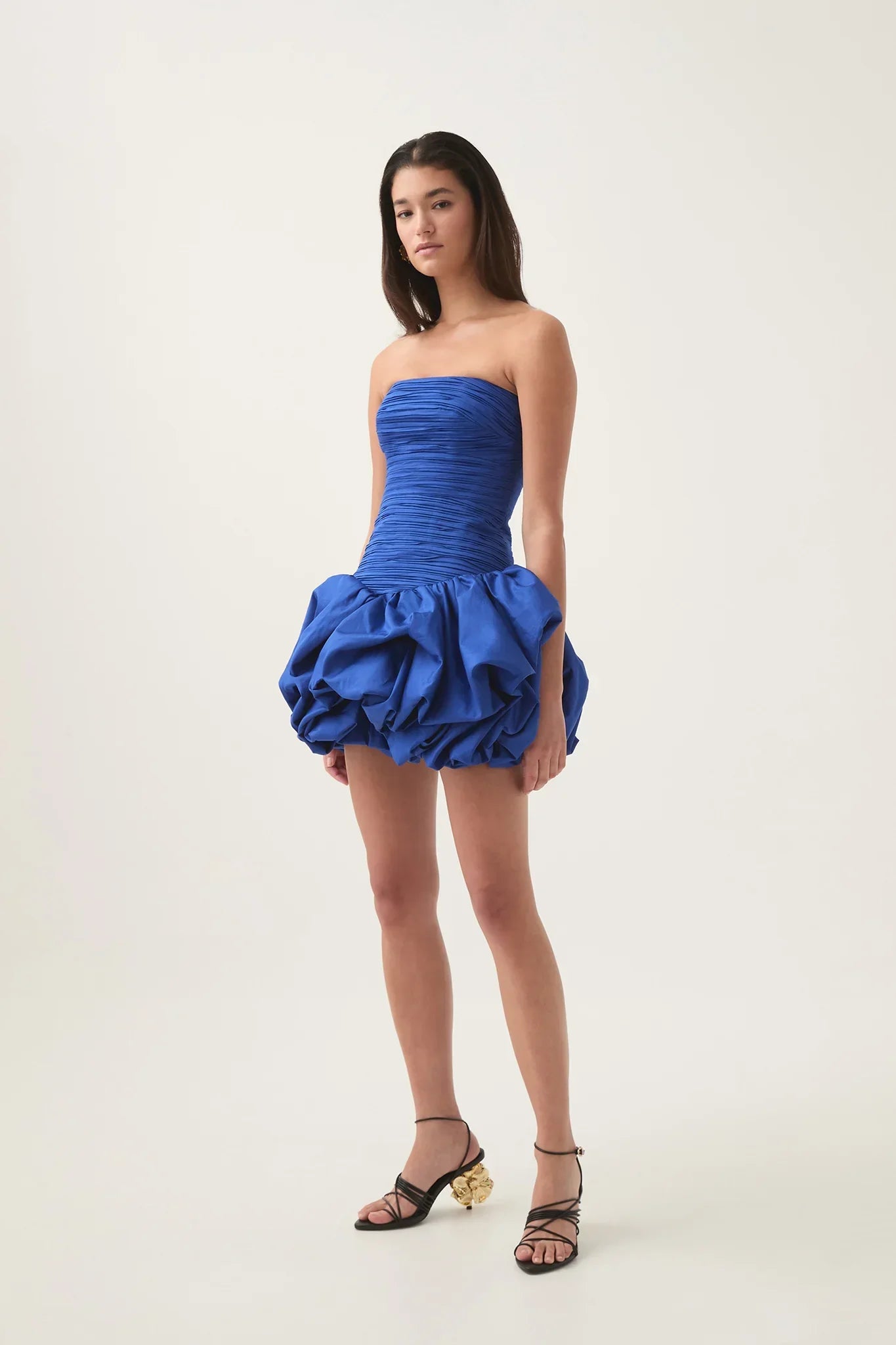 Damen Schulterfreies Minikleid Ballonrock Floralmuster