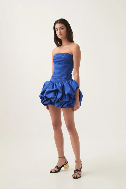 Damen Schulterfreies Minikleid Ballonrock Floralmuster