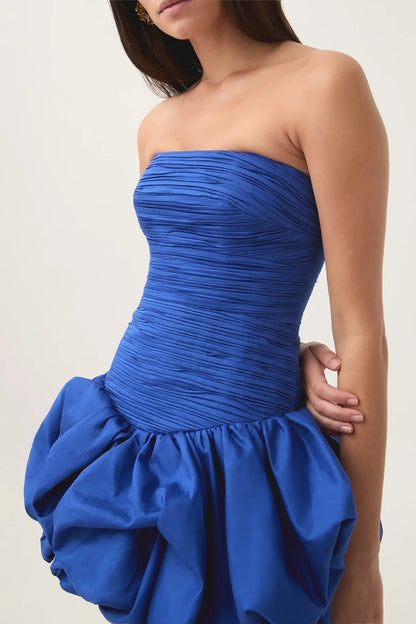 Damen Schulterfreies Minikleid Ballonrock Floralmuster