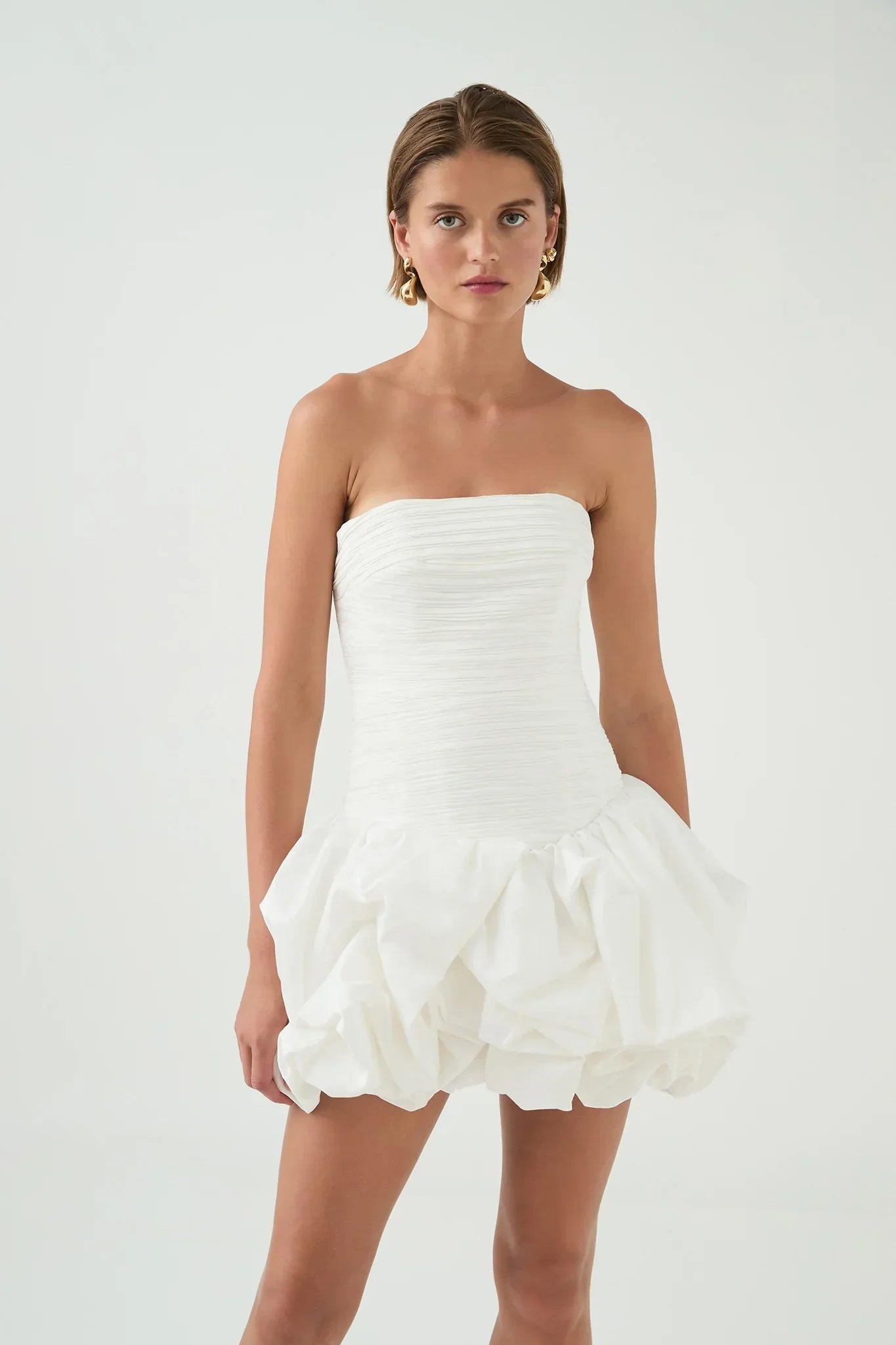 Damen Schulterfreies Minikleid Ballonrock Floralmuster