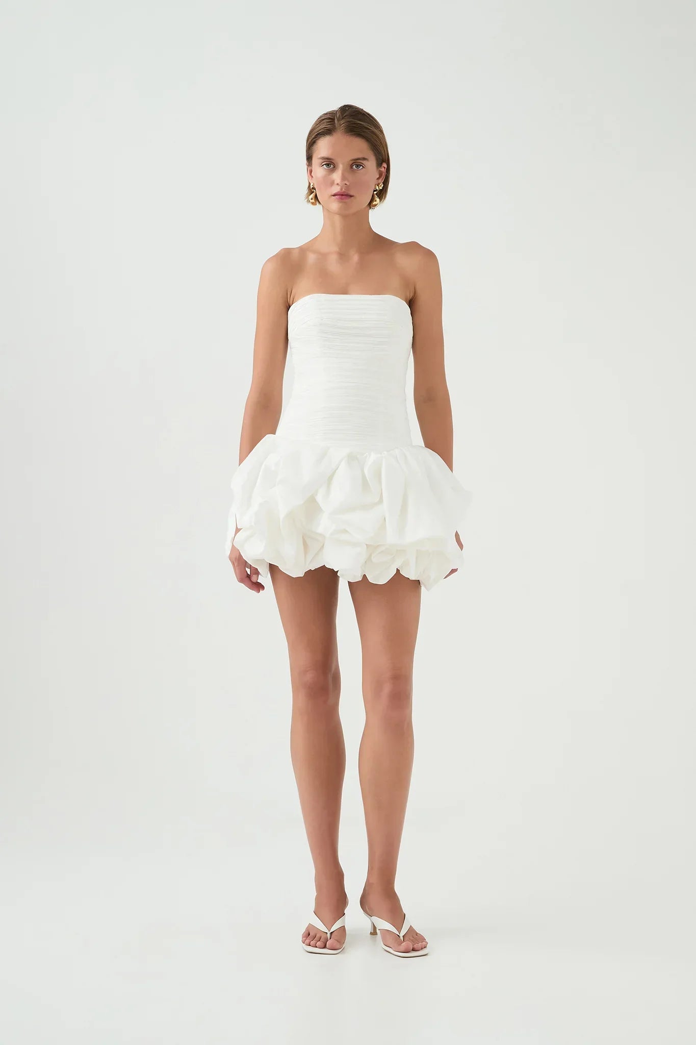 Damen Schulterfreies Minikleid Ballonrock Floralmuster