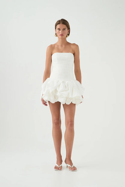 Damen Schulterfreies Minikleid Ballonrock Floralmuster