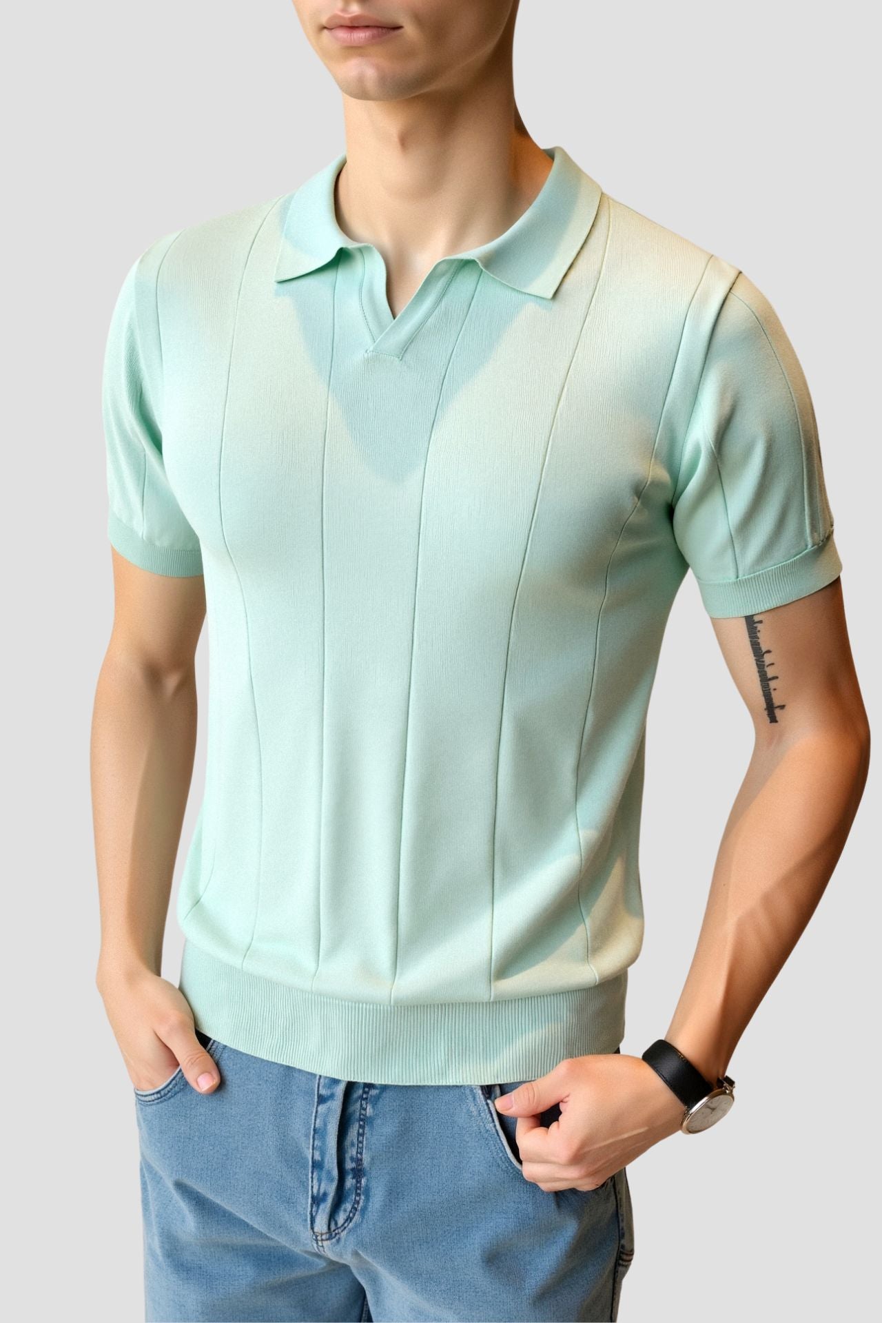 Herren Strickpolo Mintgrün