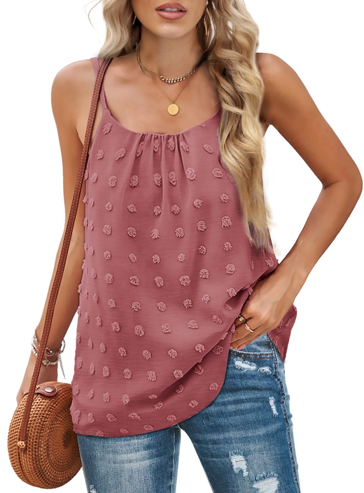 Damen Ärmellose Bluse Pompon-Dekoration Weiß