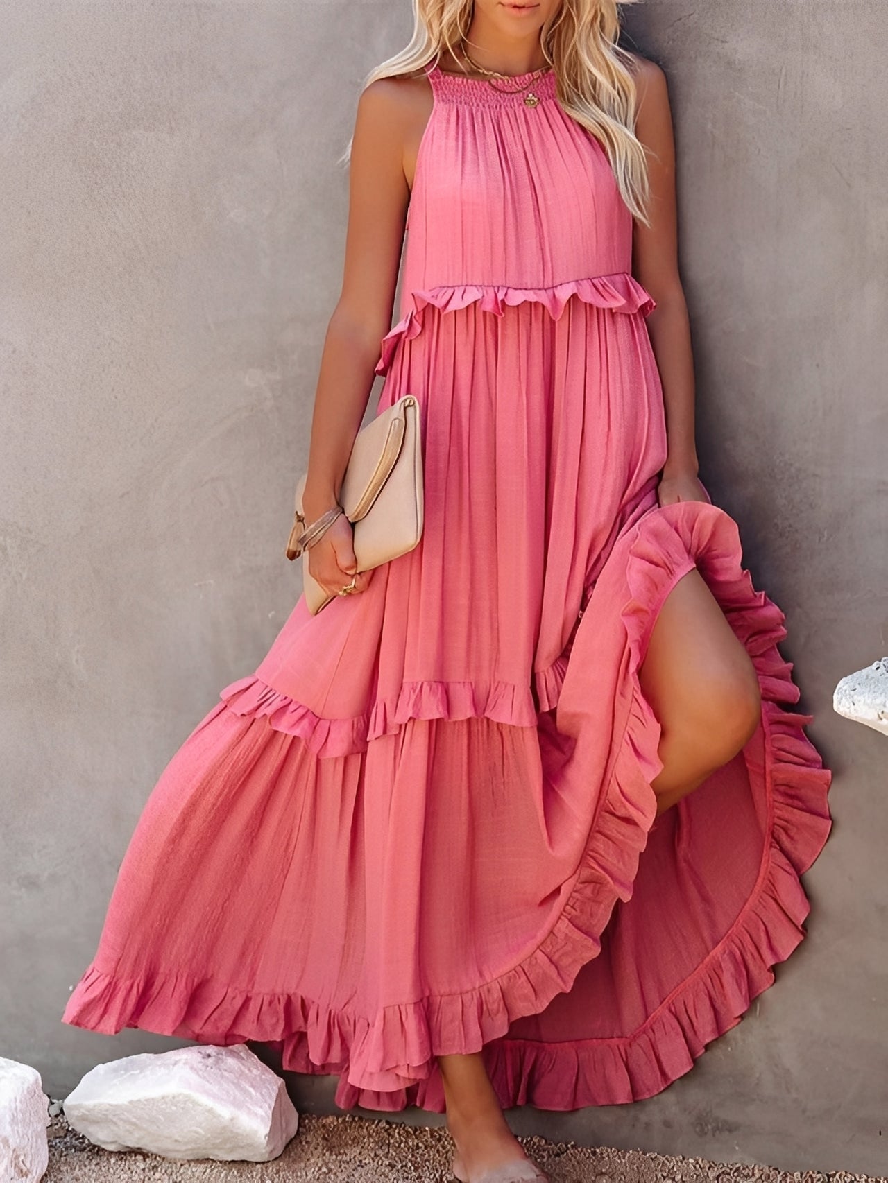 Damen Faltenkleid Ärmellos Zanna Stoff