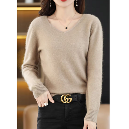 Damen V-Ausschnitt Pullover Leichter Strick