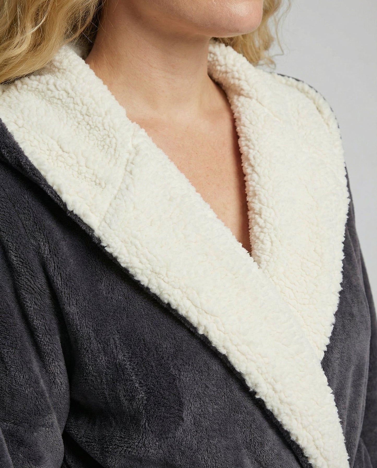 Damen Bademantel Weich Polyester Flausch Beige