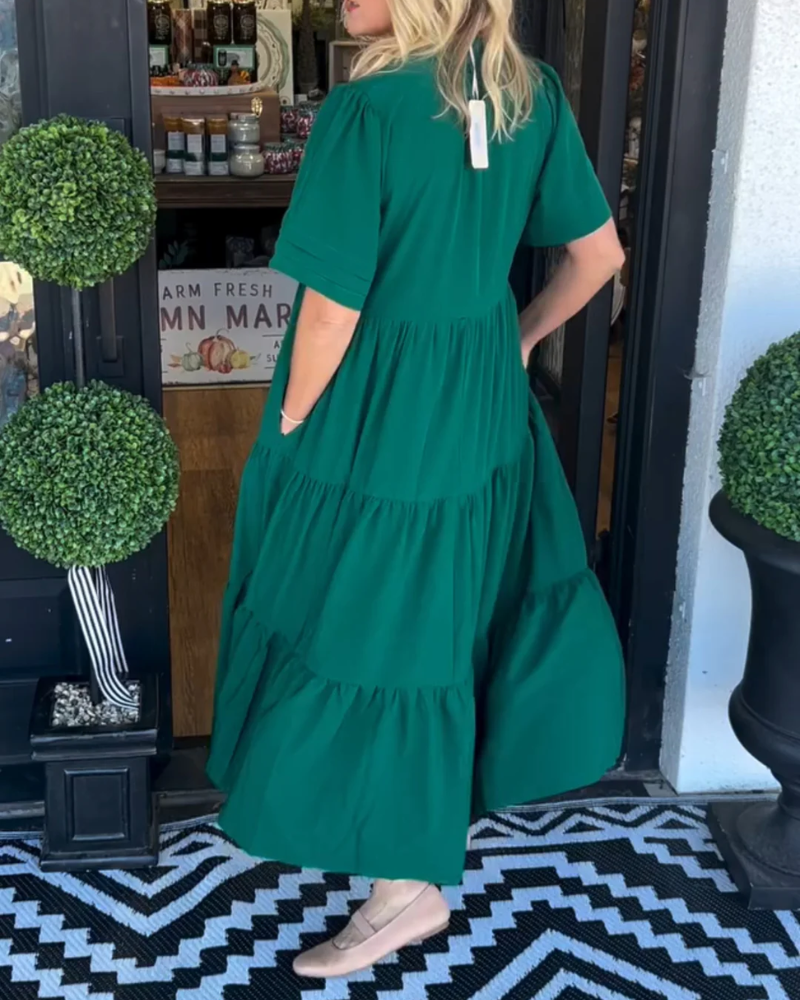 Damen Maxi Kleid V-Ausschnitt Luftig Sommerlich