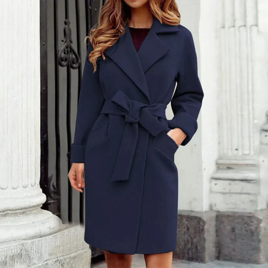 Damen Trenchcoat Wollmischung Taillierte Passform Knie Länge - Norvielle